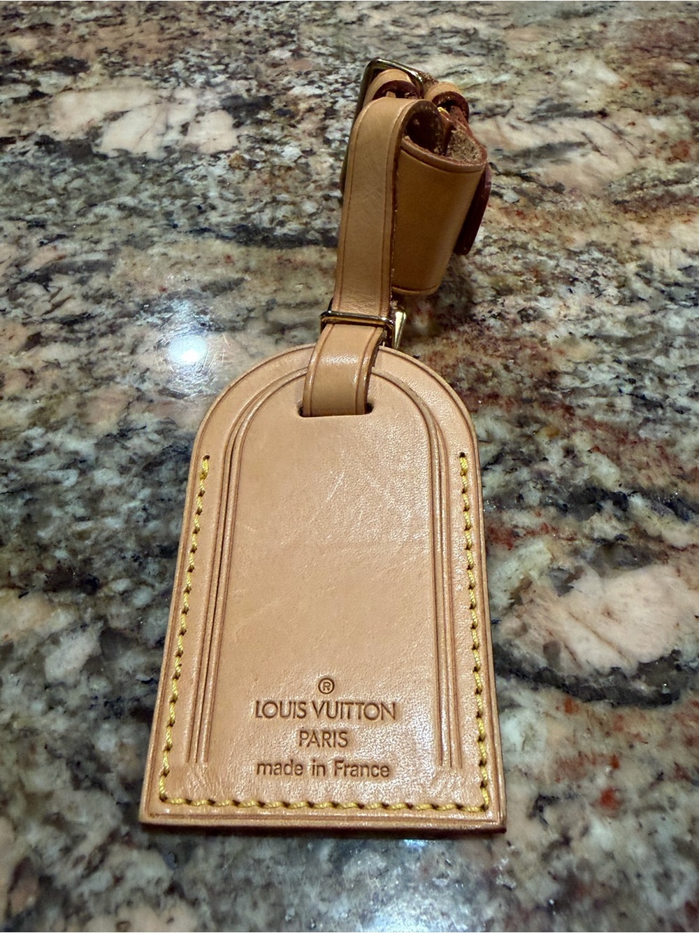 Louis Vuitton Vachetta Leather Luggage Tag in Light Tan with Yellow Stitching